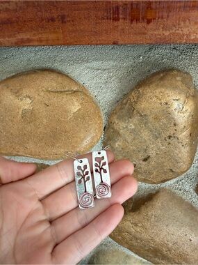 Silver-Tone Tree and Spiral Dangle Earrings - tree roots